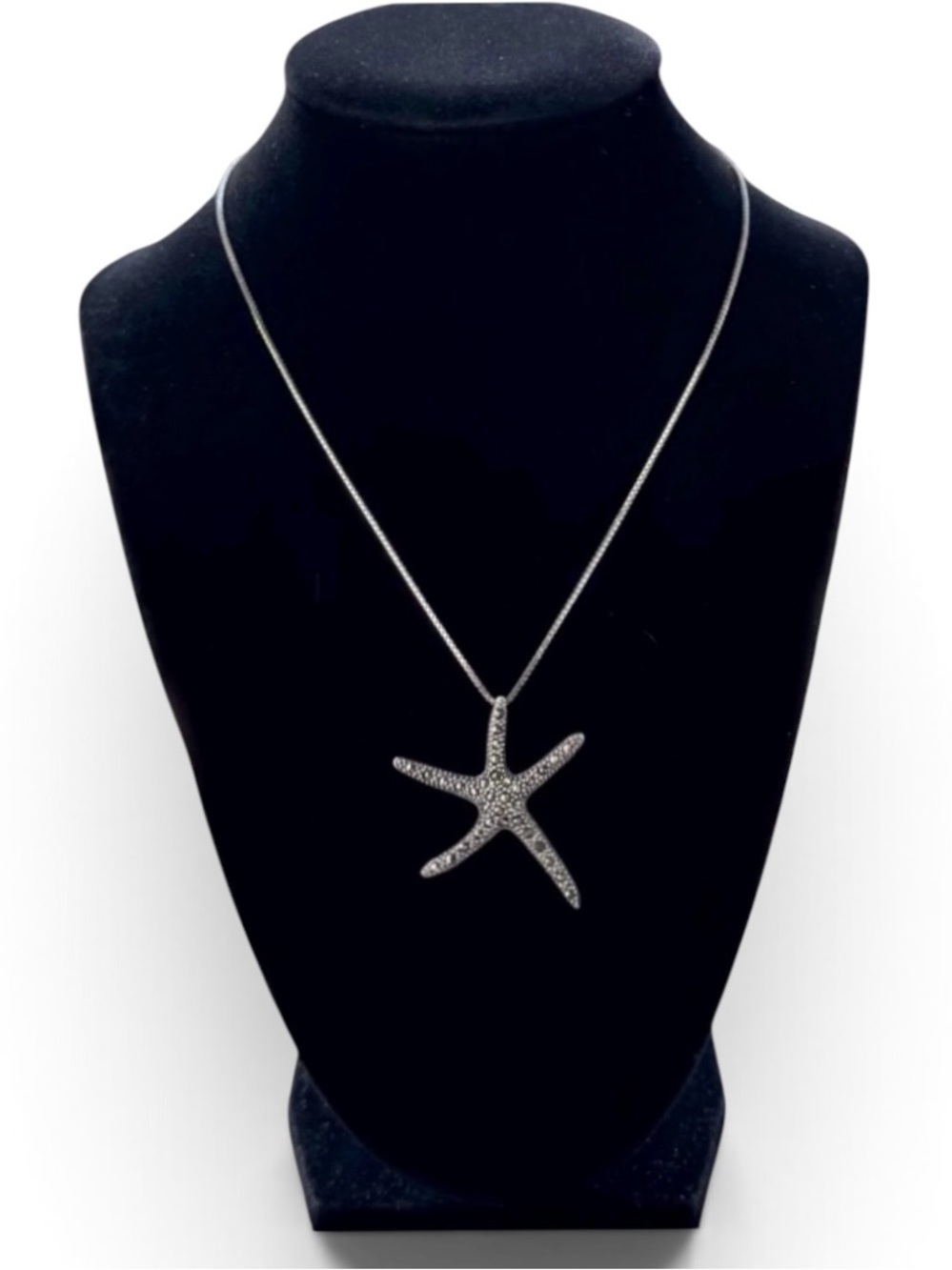 .925 Sterling Silver Marcasite Starfish Pendant Necklace